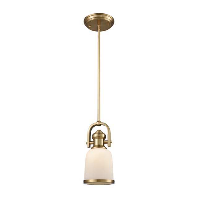 Brooksdale 1 Light Pendant In Satin Brass With White Glass - Includes Recessed Lighting Kit
