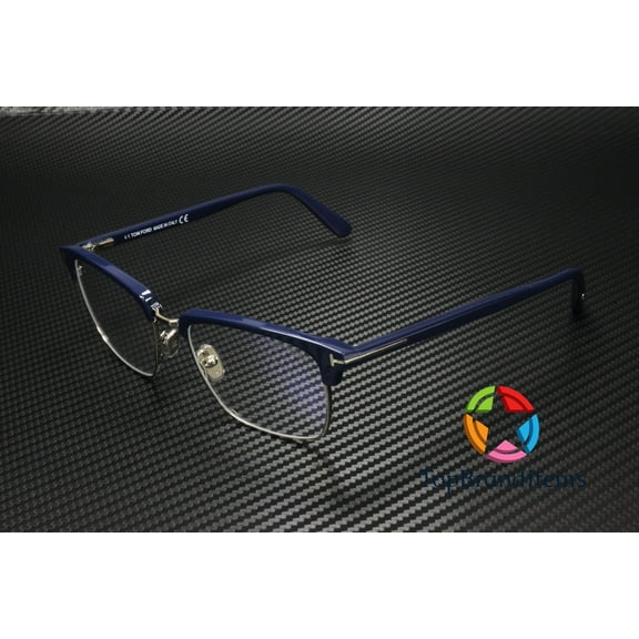 TOM FORD FT5801-B 090 Browline Shiny Blue Demo Lens 54 mm Men's Eyeglasses