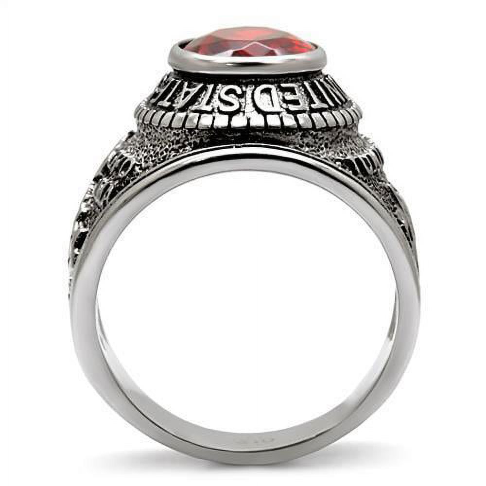 US Marines Ring for Men Women Unisex Stainless Steel Military Ring in Silver with Red Stone Rock