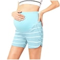 thumbnail image 3 of Zulora Pregnancy Maternity Shorts High Waist Over Belly Ribbed Striped Casual Pocket Summer Shorts For Pregnant Women​, 3 of 6