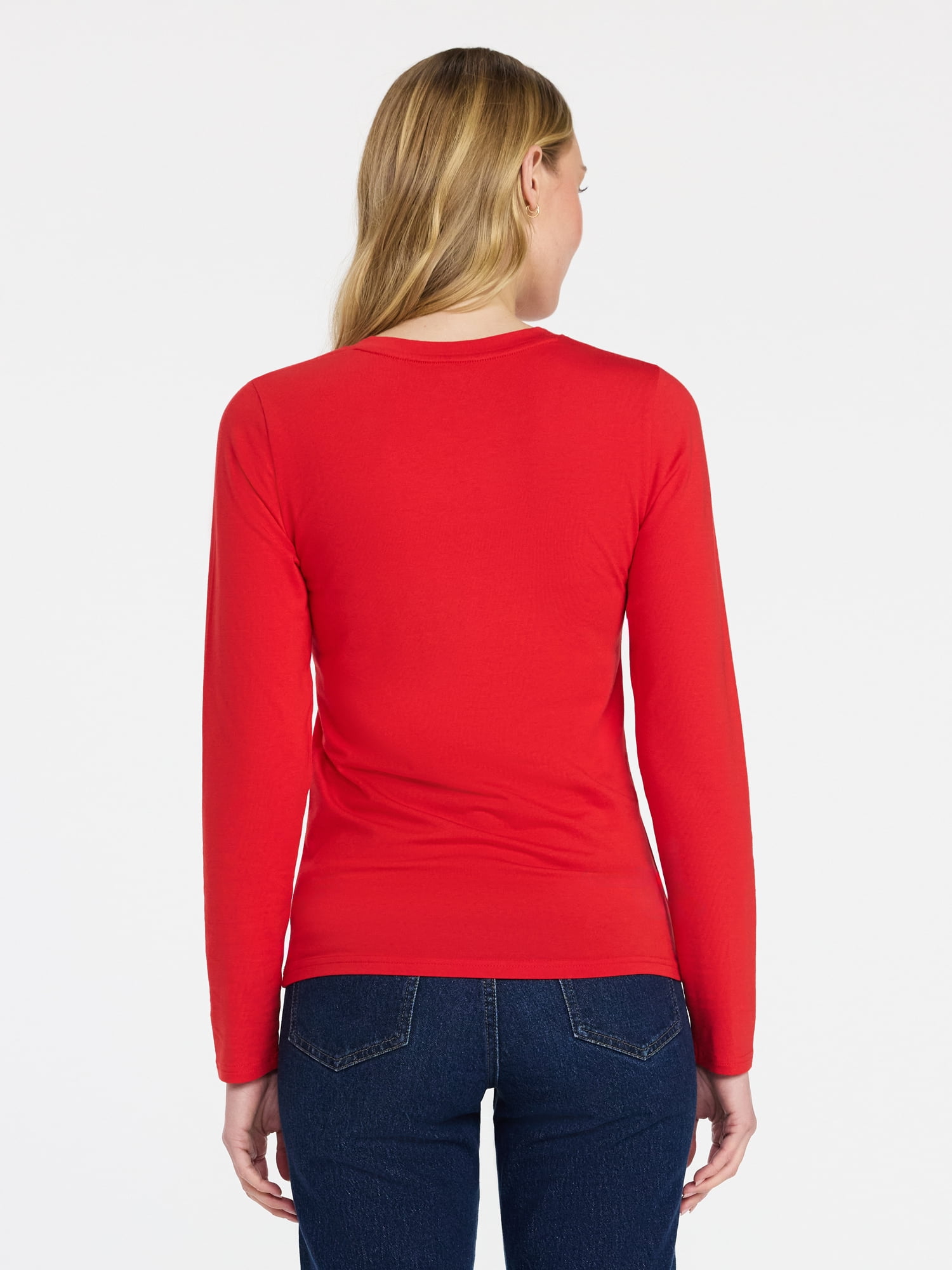 Time and Tru Women's Slim V-Neck Tee with Long Sleeves, Sizes XS-XXXL