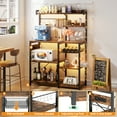 thumbnail image 2 of iSunirm Bakers Rack with Power Outlet and LED Light, Microwave Oven Stand Kitchen Storage Shelf with Wire Basket, Coffee Bar Station Island Table with 10 Hooks, for Pots, Spices, Pans, Rustic Brown, 2 of 8