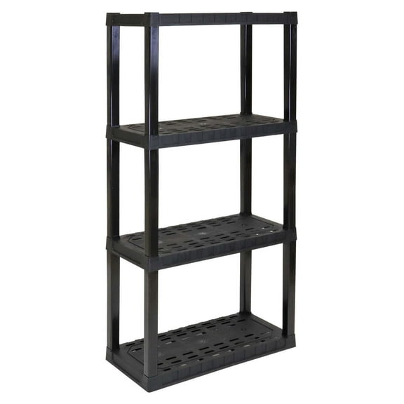 Plastic Shelves Garage Storage Shelf Heavy Duty Shelving Unit 4-Tier 57"H x 14"D x 30"W Black-400 lbs Total Capacity