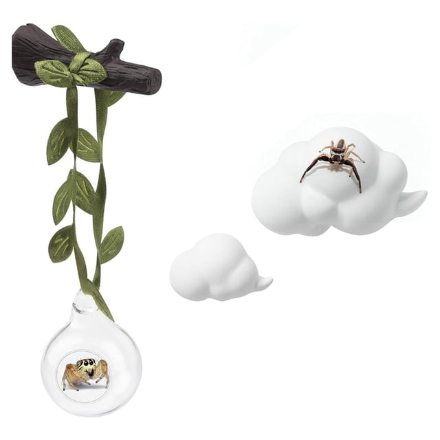 4 Piezas de Arañas Saltadoras con Bola de Cristal, Plataforma de Nubes y Cornisas para Decorar Su Recinto.