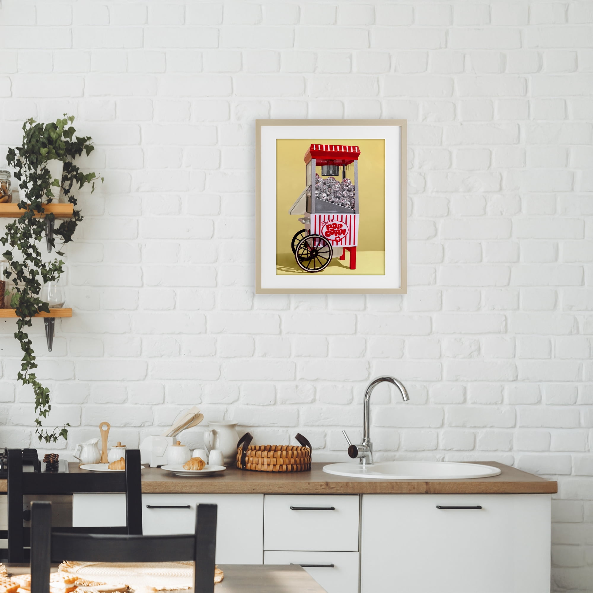 Stupell Industries Disco Popcorn over Yellow Birch Framed Print Under Glass, design by LISH Creative