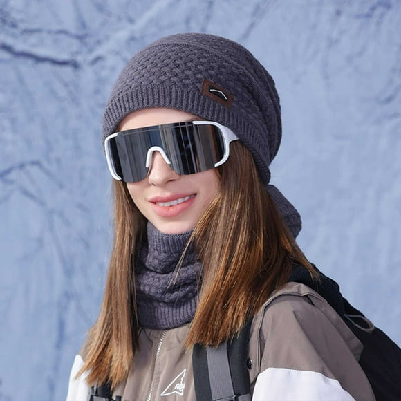 Hat And Scarf 2pc Set Hood Ski Over Windproof Plush Hood Fuzzy Ski Winter Adjustable Women Men