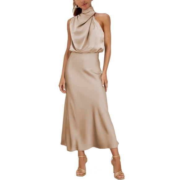 Vestido MIRGLER de satén champán sin mangas para mujer XL
