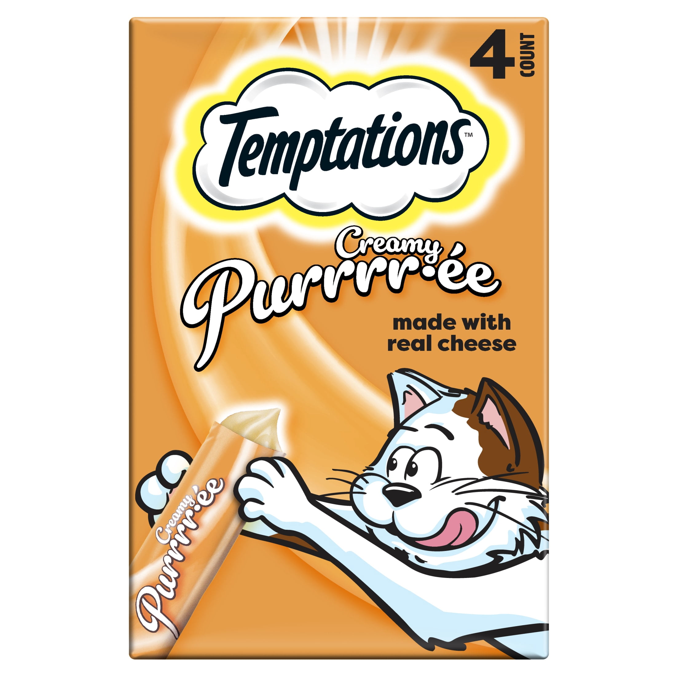 (4 pack) Temptations Creamy Puree With Cheese Lickable, Squeezable Cat Treats, 4-Pack Of 12G Pouches