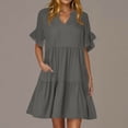thumbnail image 2 of Vestido de Verano de Manga Corta para las Mujeres una Línea de Playa Casual, Bolsillos de Primavera Suelto Vestido de Poliéster, 2 of 9