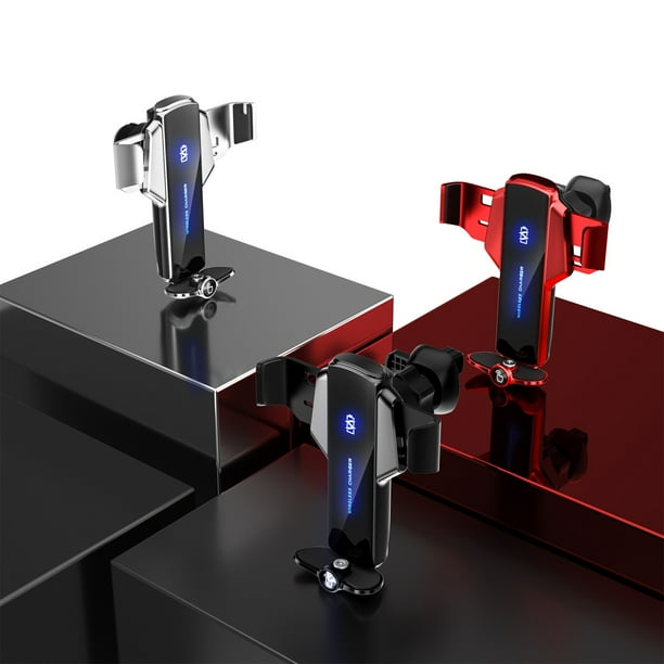 Cargador inalámbrico rápido de 15W y soporte para teléfono - Clip de ventilación con sujeción automática, giro de 360° para iPhone y Android