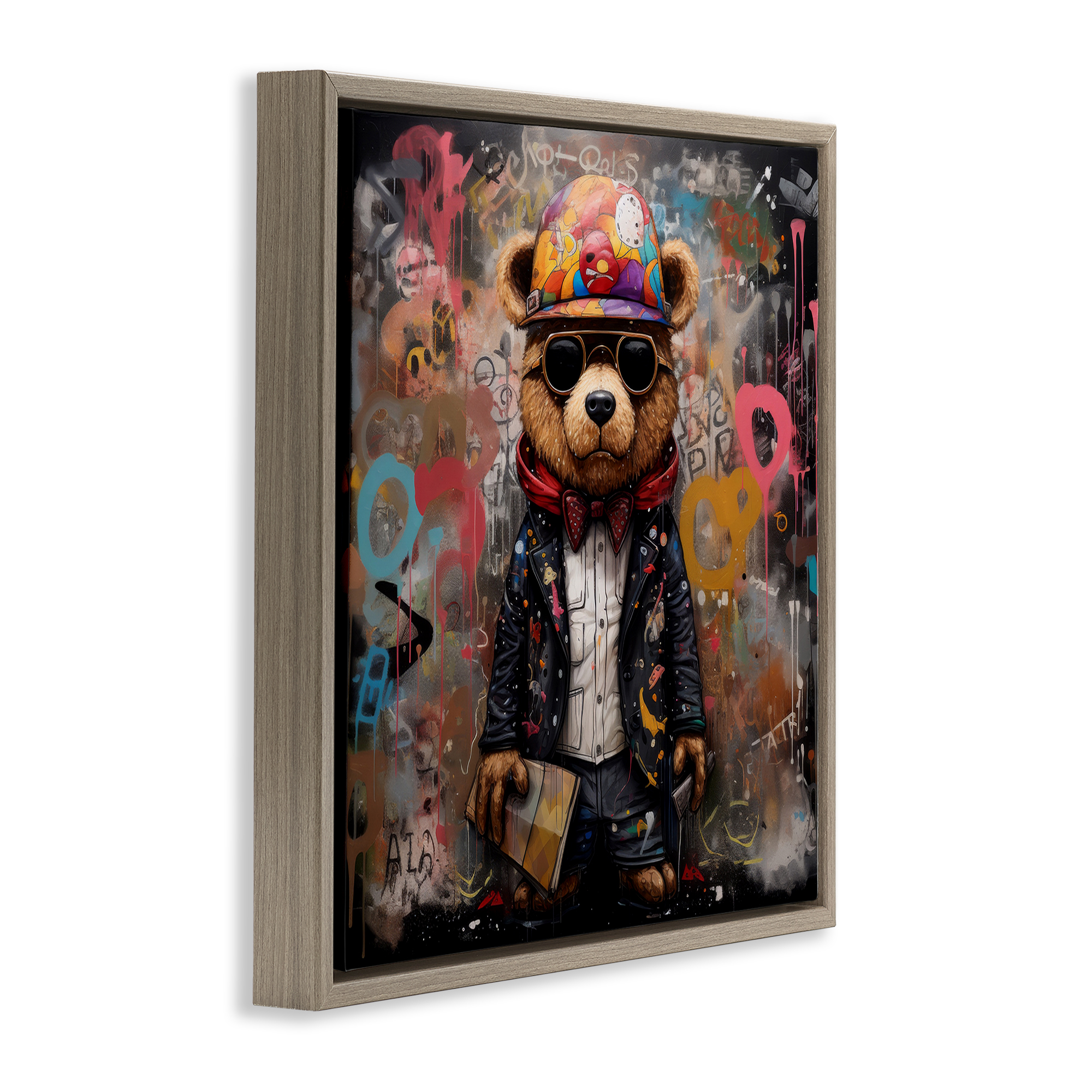 Stupell Industries Urban Graffiti Bear Animals & Insects Painting Brown Floater Framed Canvas Art Print Wall Art, 25 x 25