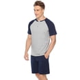 thumbnail image 4 of Purcoar Sykooria Men's 100% Cotton Pajama Set 2 Pcs Summer Crewneck Short Sleeve Raglan Pjs Sleepwear(Grey-blue,Large), 4 of 5