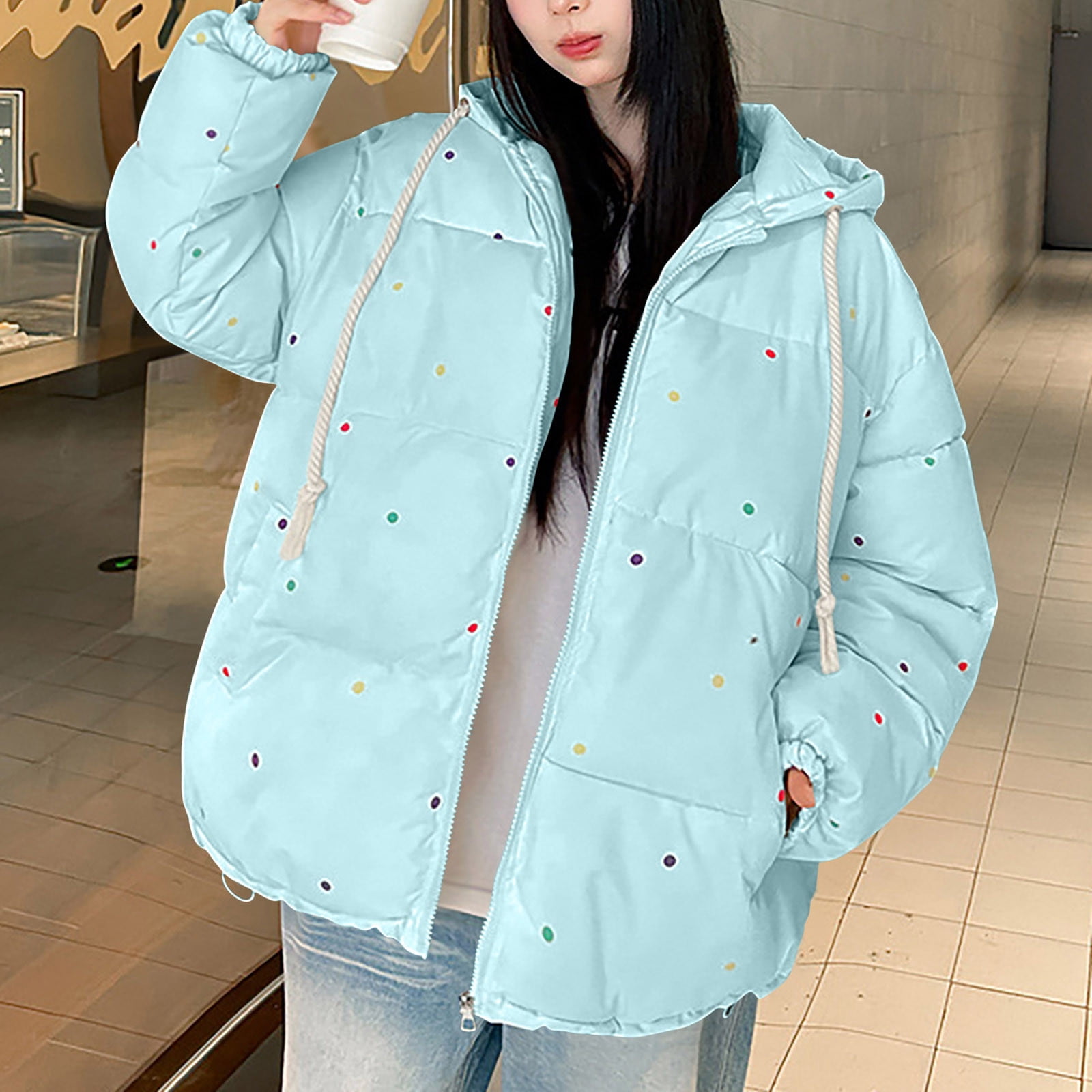 Maqroz Womens Short Coat Full Zip Drawstring Hooded Jacket Cute