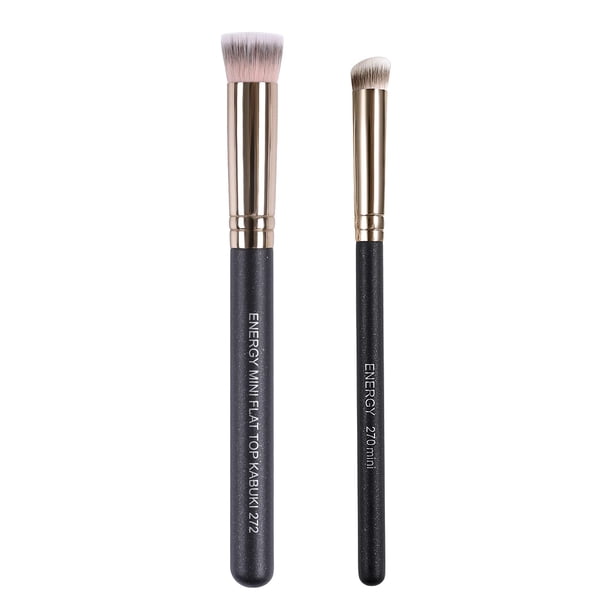 Juego de brochas Kabuki ENERGY – Mini brocha Kabuki de parte superior plana y brocha correctora inclinada debajo de los ojos para cejas, brochas de sombra de ojos para crema líquida, polvo, mezcla, re