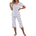 thumbnail image 2 of Puntoco Conjunto de pijama cómodo para mujer Conjunto de pijama y pantalón de manga corta con cuello en V para mujer Conjunto de pijama informal con bolsillos, 2 of 5