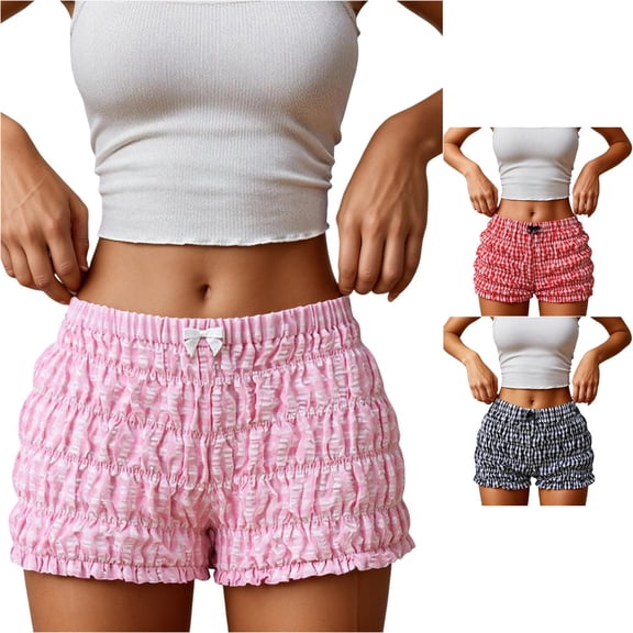 DHFJKG Women's Ruffle Shorts Plaid Bloomer Shorts Elastic Waist Cute Summer Bottoms Hot Pants