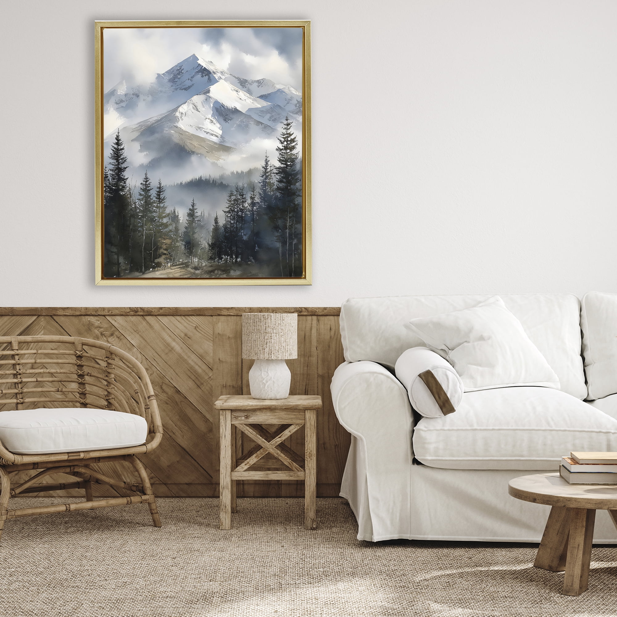 Stupell Industries Snow & Mist Alpines Gold Framed Floater Canvas Wall Art, design by Franklyn Gregory