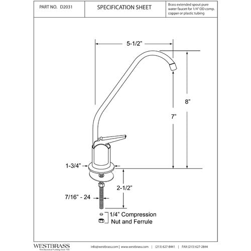 Faucet Only Satin Nickel Westbrass D271-07 Hot water dispenser 