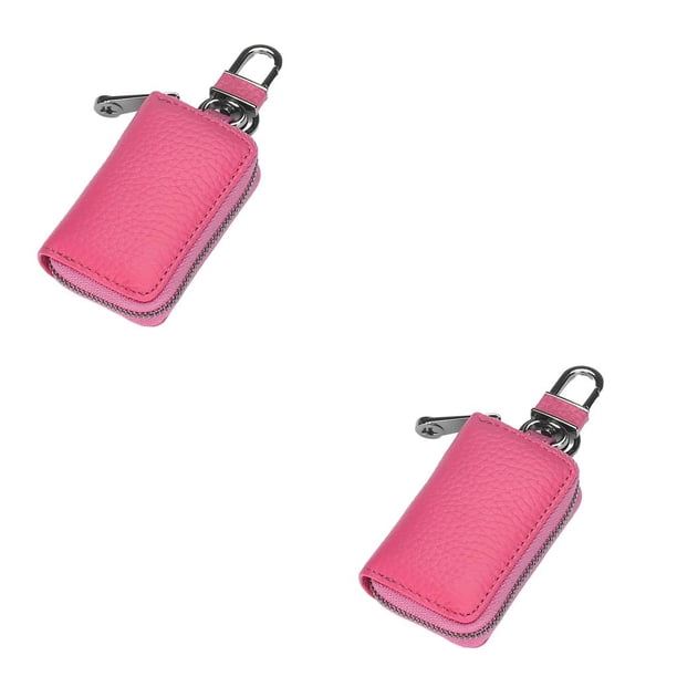 Sonducket Cartera de cuero Tienda portátil Escuela Fecha Puerta Llaves Almacenamiento Monedero Tarjeta de crédito Organizador Titular de rosa púrpura 2Conjunto