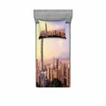 thumbnail image 2 of Landscape Bedding Set with Sheet & Covers, Evening Skyline of Taipei Taiwan Cityscape Modern Landmark Urban Scenery, Printed Bedroom Decor 2 Shams, 4 Sizes, Multicolor, by Ambesonne, 2 of 3
