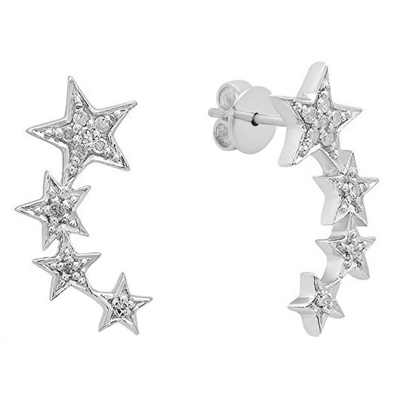 Dazzlingrock Collection 0.10 CT Round Diamond Stars Climber Stud Earrings for Her, Sterling Silver