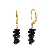 Gempires Black Tourmaline Chips Leverback Hoop Earring, Handmade Gemstone Jewelry, 14k Gold Plated Earring For Women