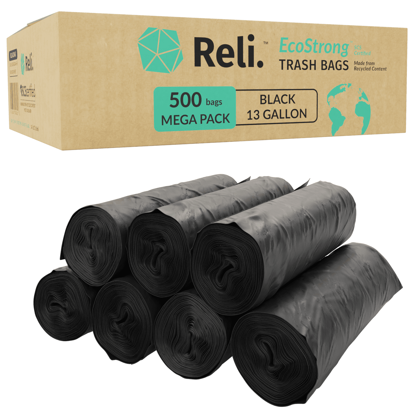 Reli. EcoFriendly Trash Bags, 13 Gallon (500 Count)(Black) Made from