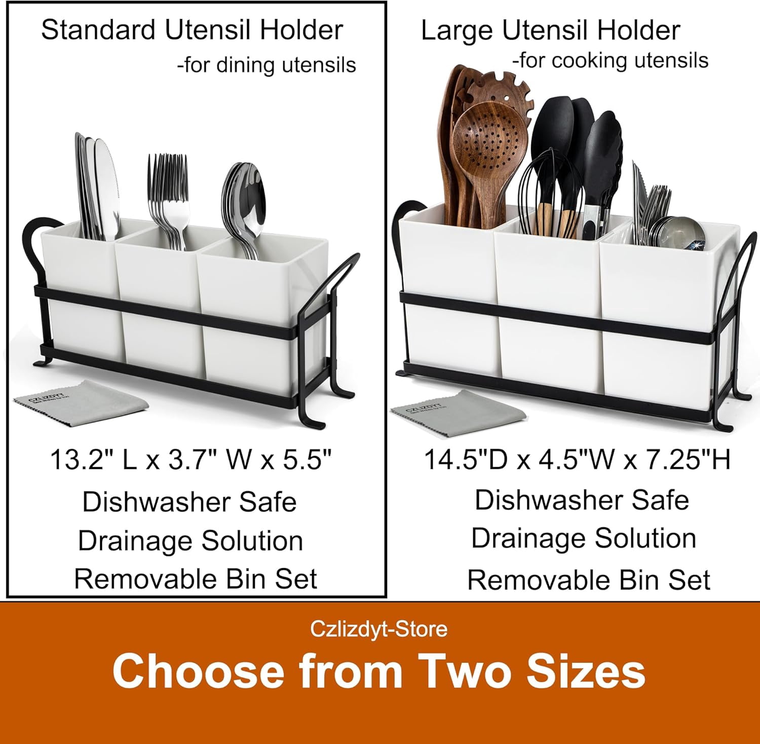 CozyNestFinds Cutlery Holder with Drain Holes, Silverware Caddy for Party Countertop, 3pcs Bins Set Utensil Holders for Spoon and Fork, White