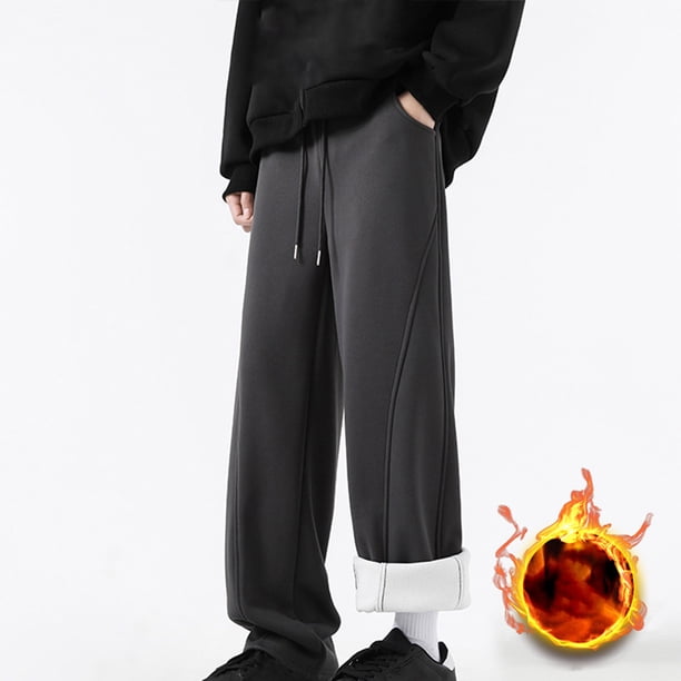 Pantalones largos para hombre, informales, gruesos, de color liso, cálidos, de lana de cordero, rectos, con bolsillos, de poliéster