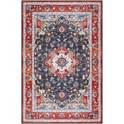 Softlife Navy Blue Persian Medallion Area Rug Low Pile Non Slip Oriental Carpet for Living Room, 5' x 8'