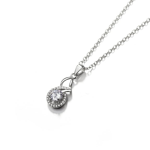 Sterling Silver Halo Pendant Necklace with Crystals
