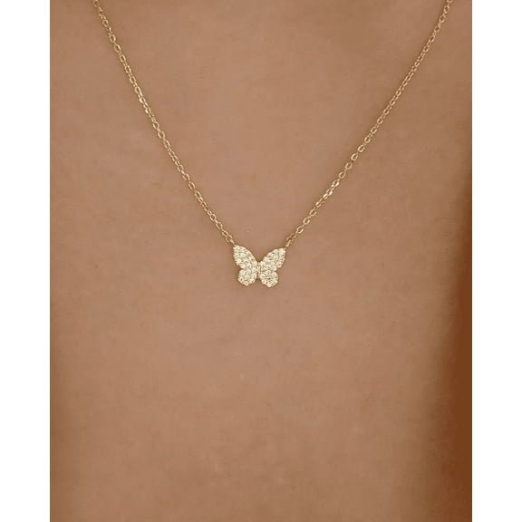 Women's Beautiful Diamond Butterfly Pendant Necklace 14k Yellow Gold Plated