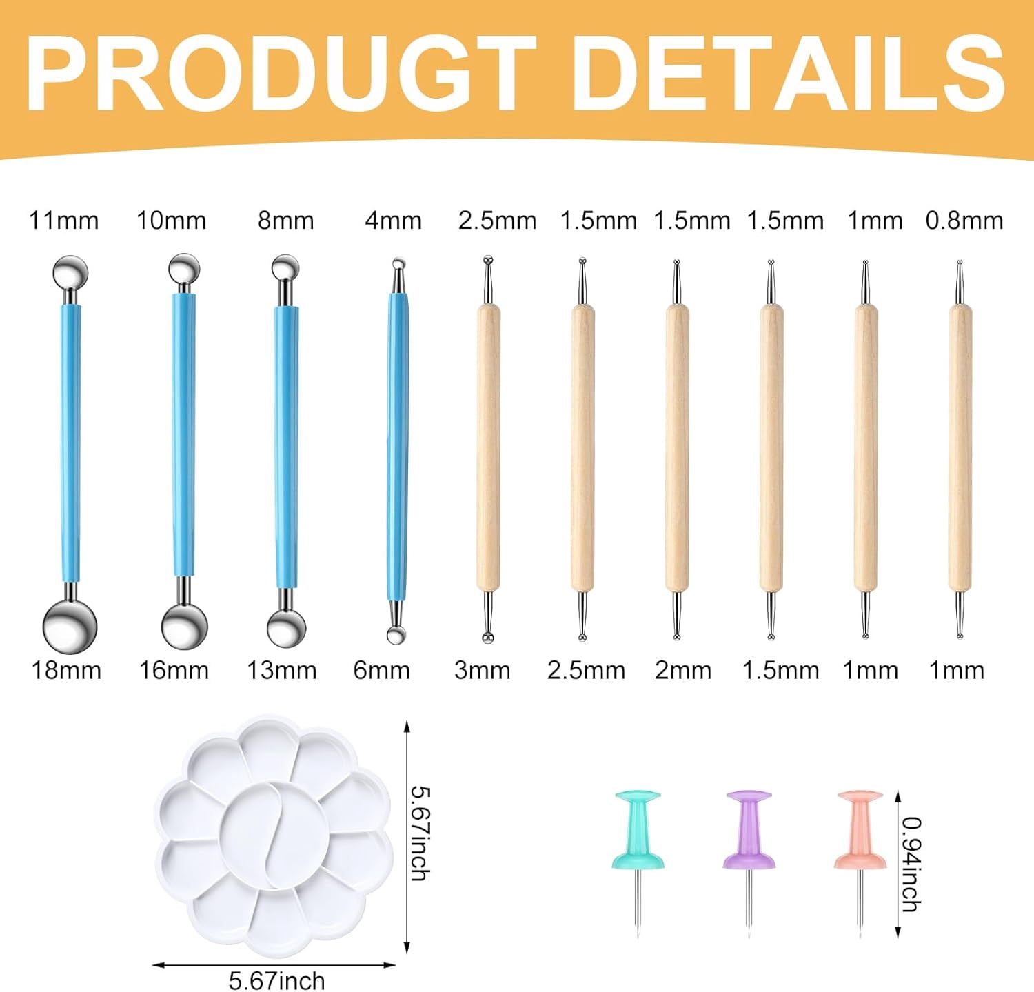 17 Pcs Mandala Dot Painting Tool Kit 3-in-1 Mandala Ruler with Holes 3 Thumb Tacks 10 Ball Stylus Flower Paint Palette for DIY Rock Painting Clay Modeling Drawing and Drafting