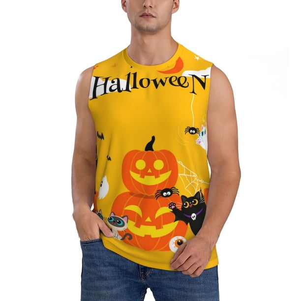 Fotbe Happy Halloween1 Men's Camiseta sin Mangas Estampada para Hombres, Playera Casual para Gimnasio, Entrenamiento, Playa-Medium