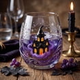 thumbnail image 6 of Halloween Stemless Wine Tumbler, Spooky Haunted House Ghost Black Cat Pumpkin Carriage Glass Cup, Indoor Outdoor Halloween Decorations, Clear Cocktail Drinkware for Party Table Decor Holiday Gift, 6 of 8