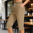 thumbnail image 6 of SBYOJLPB Women's Capris Pants Elastic Waist Drawstring Loose Casual Cropped Trousers with Pockets, 6 of 9