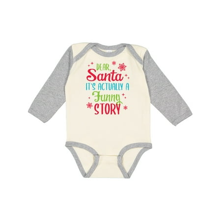 

Inktastic Dear Santa It s Actually a Funny Story with Red Snowflakes Gift Baby Boy or Baby Girl Long Sleeve Bodysuit