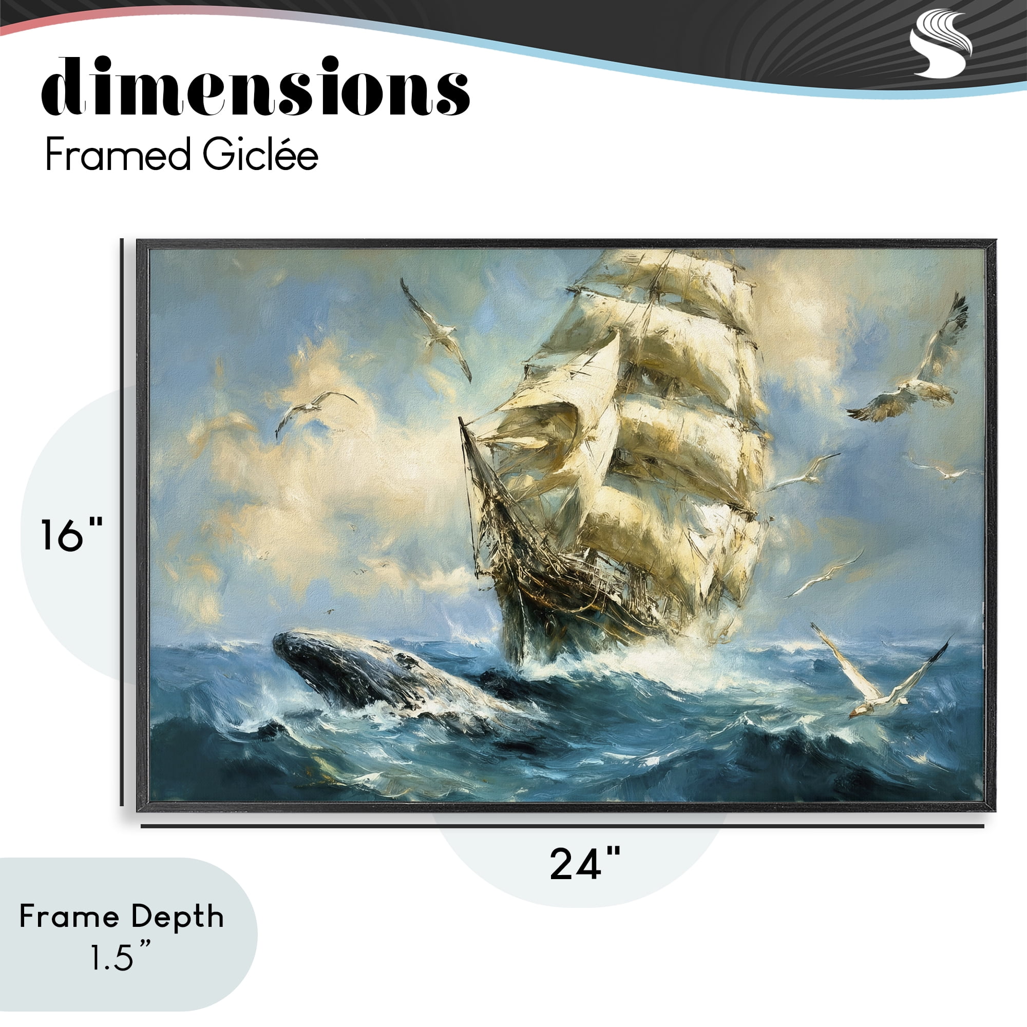 Stupell Industries Clipper Ship & The Whale Black Framed Giclee Art, design by Tina LeCour