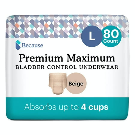 Because Premium Maximum Incontinence Underwear for Women - Beige  L  80 Ct