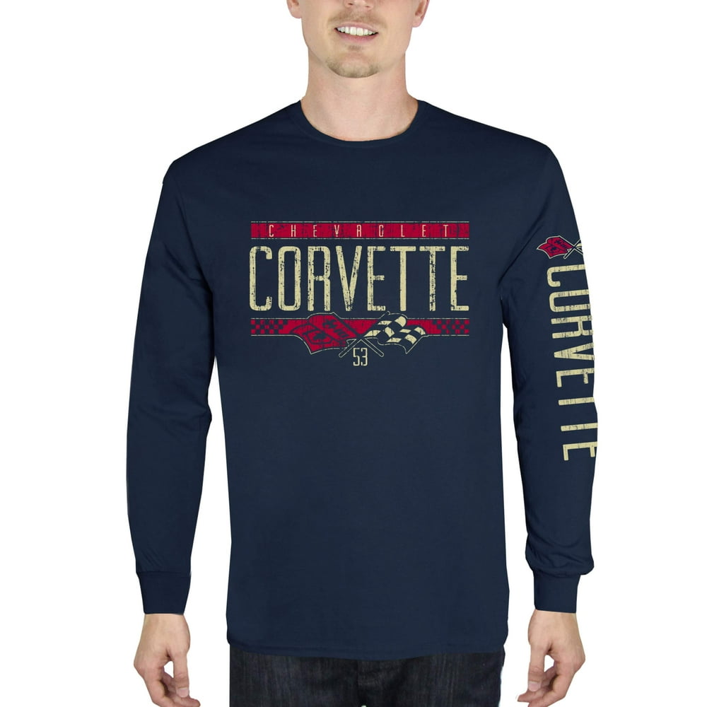 Corvette - Men's Chevrolet Corvette Flags Long Sleeve Graphic T Shirt 