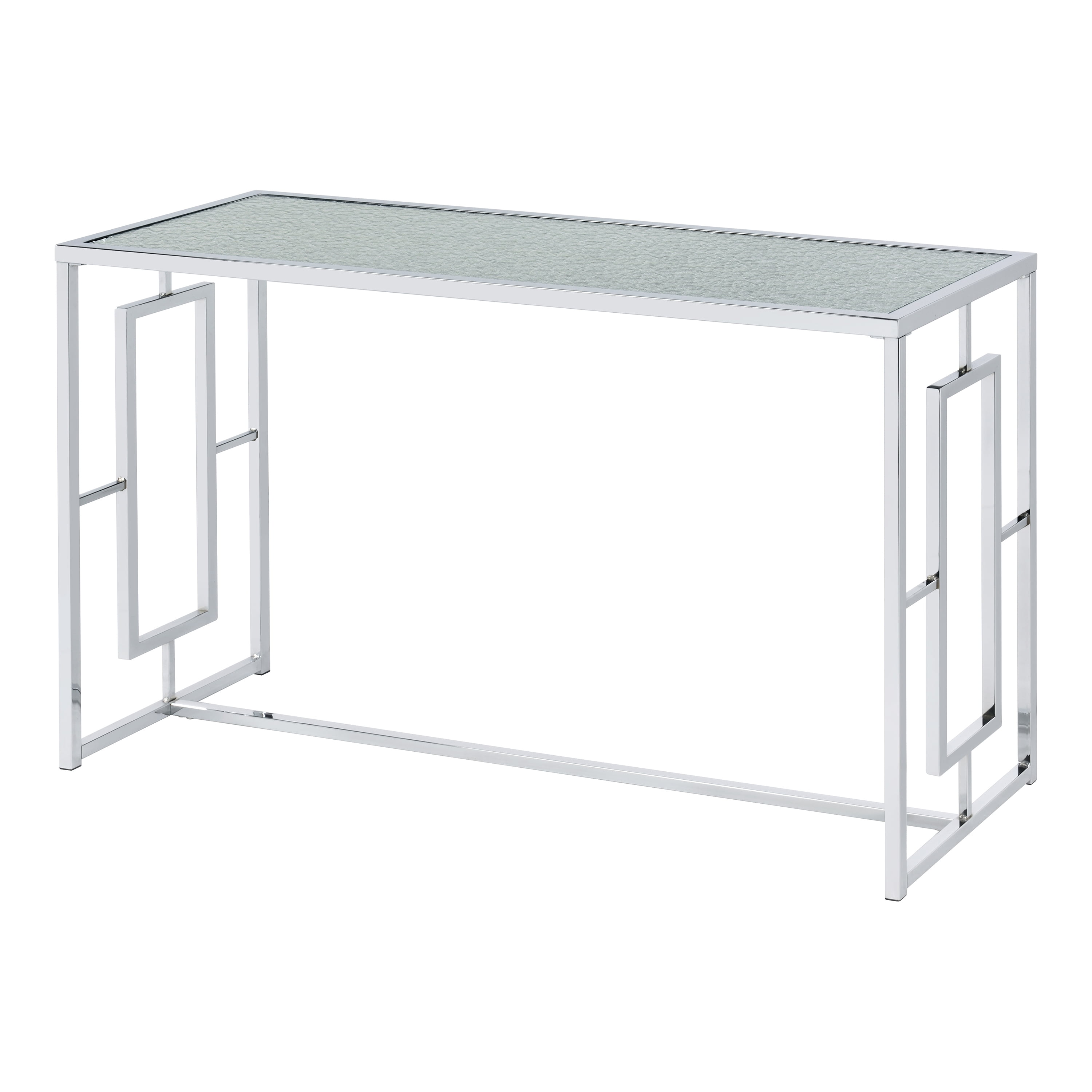 Furniture of America Kora Water Ripples Pattern Glass Top and Metal Chrome Sofa Table