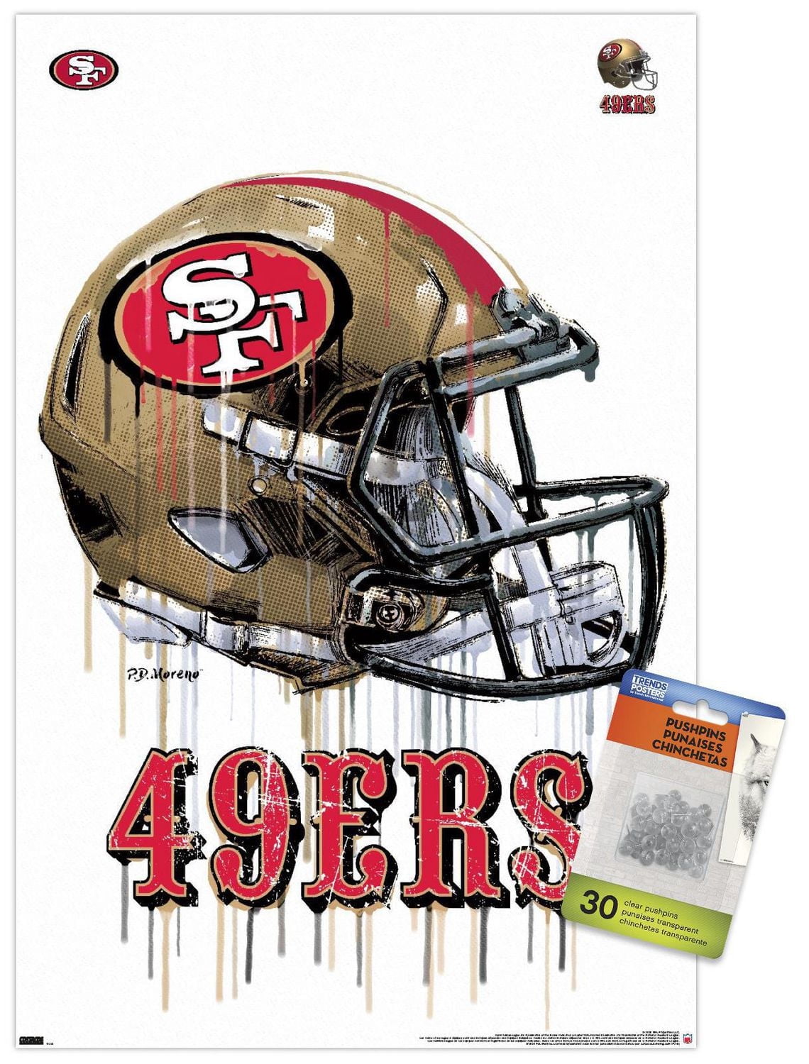 NFL San Francisco 49ers - Drip Helmet 20 Wall Poster with Push Pins, 22.375" x 34"