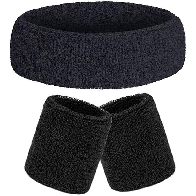 Nvzi Conjunto de muñequeras deportivas, muñequeras absorbentes de sudor y humedad, muñequeras de tela súper cómodas para hombres y mujeres atléticos (negro)