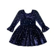 thumbnail image 3 of Kuleyang Toddler Girl Dress Spring Clothes Long Sleeve Velvet Star Dresses Holiday Party Outfits Navy Blue 12-18 Months, 3 of 9
