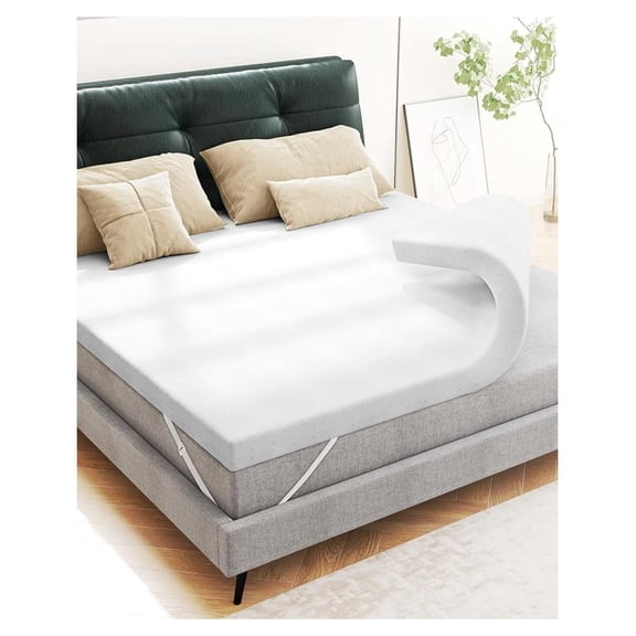 2" [King] Mattress Topper, Memory Foam Mattress Topper King with Ultra Soft Cover & Corner Straps, Certified, Grey