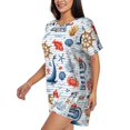 thumbnail image 2 of Wukai Watercolor Nautical Print Women's Pajama Set - Short-Sleeve Top and Shorts with Elastic Waistband and Pockets for Loungewear, Yoga, and Casual Wear-Medium, 2 of 8
