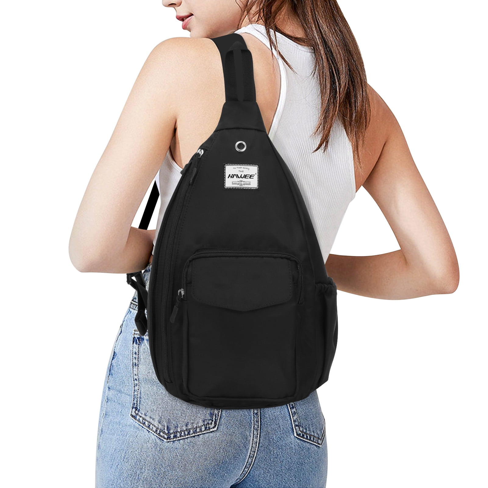 HAWEE Women's Crossbody Backpack Purse for Travel Sling Bag with Earphone Hole, Black