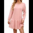 thumbnail image 1 of Vestido Tipo Sudadera de Larga para Mujer, de Otoño, con Cuello Redondo, de Punto Acanalado y Patchwork, Minivestidos Informales. Rosa M, 1 of 10