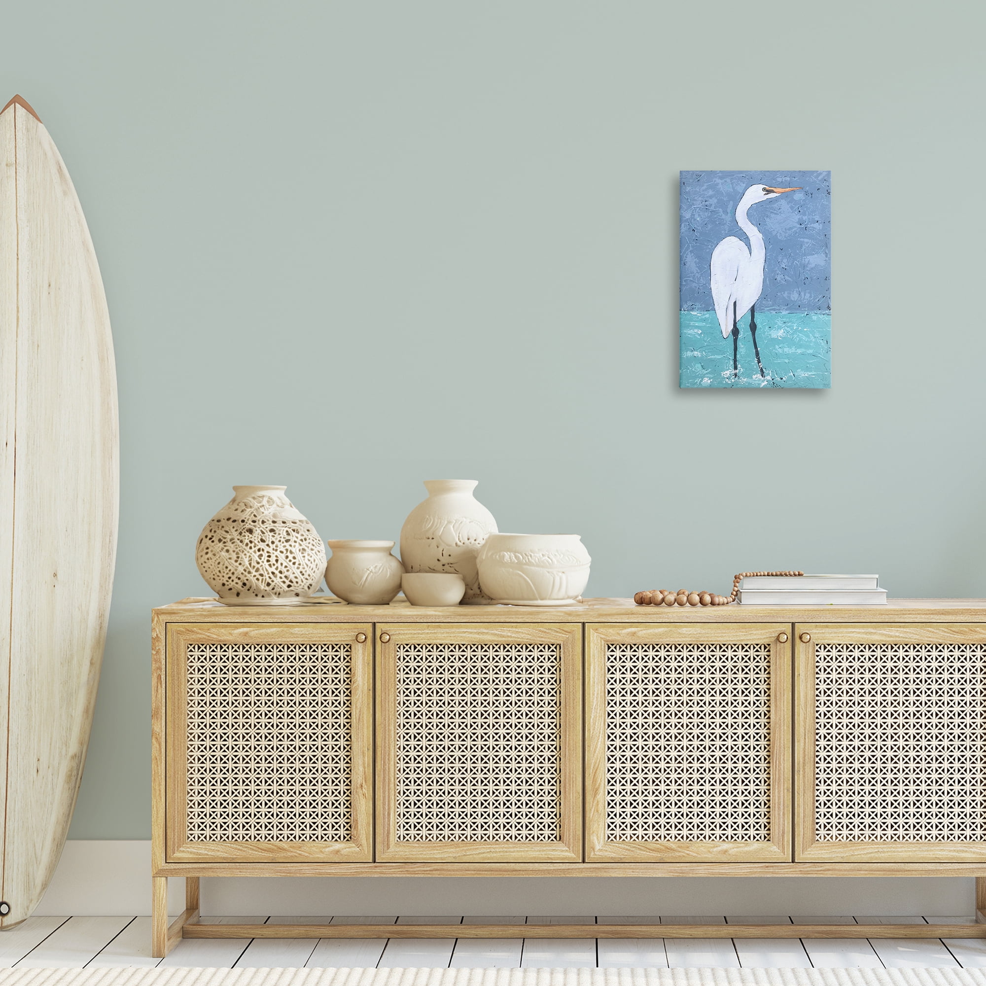 Stupell Industries Sea Heron Standing Animals & Insects Painting Gallery Wrapped Canvas Art Print Wall Art, 16 x 24