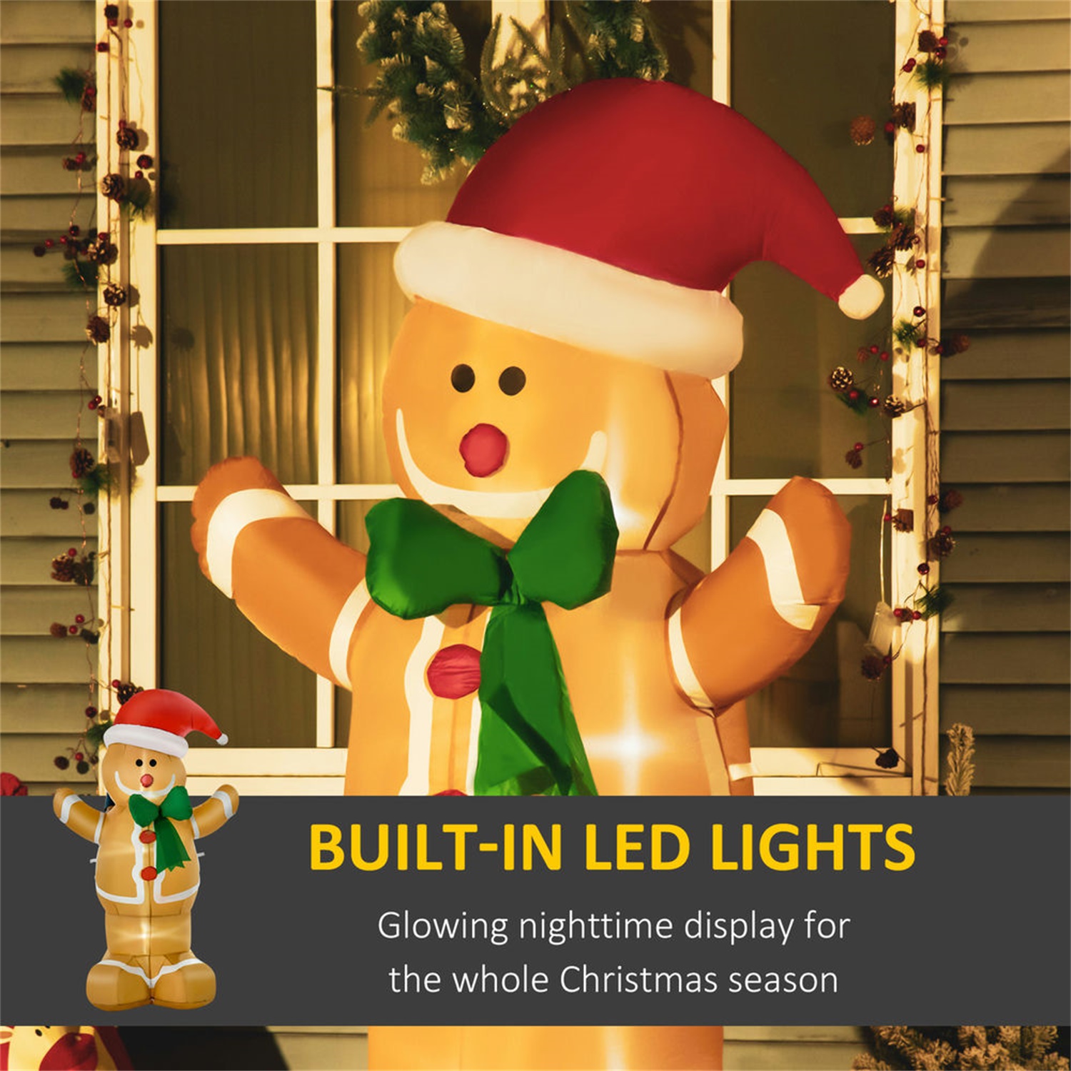 Hommoo Decorations,6ft Christmas Inflatable Gingerbread Man, Outdoor Blow-Up Yard Decoration with LED Lights Display,Multi-colored